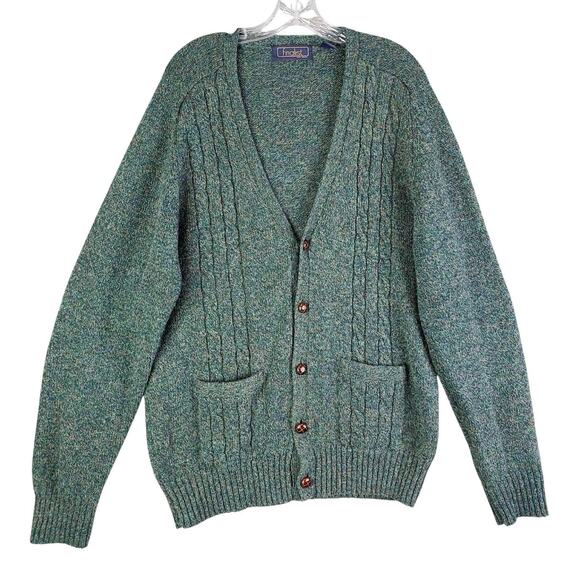 Finalist Cardigan Women’s Size Large L Shetland Wool Green Knit Button Up - Picture 2 of 9